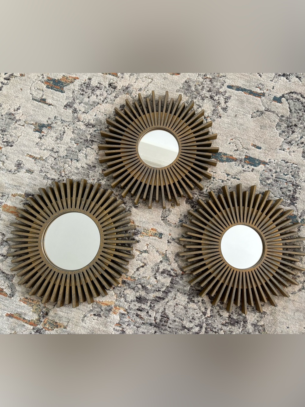 Source Unknown Bronze Sunburst Wall Mirror Set of 3